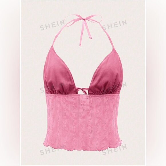 SHEIN icon tie front backless halter top size small pink - Picture 2 of 2